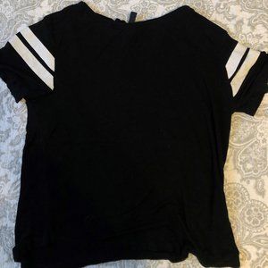 Black tee with white striped sleeves
